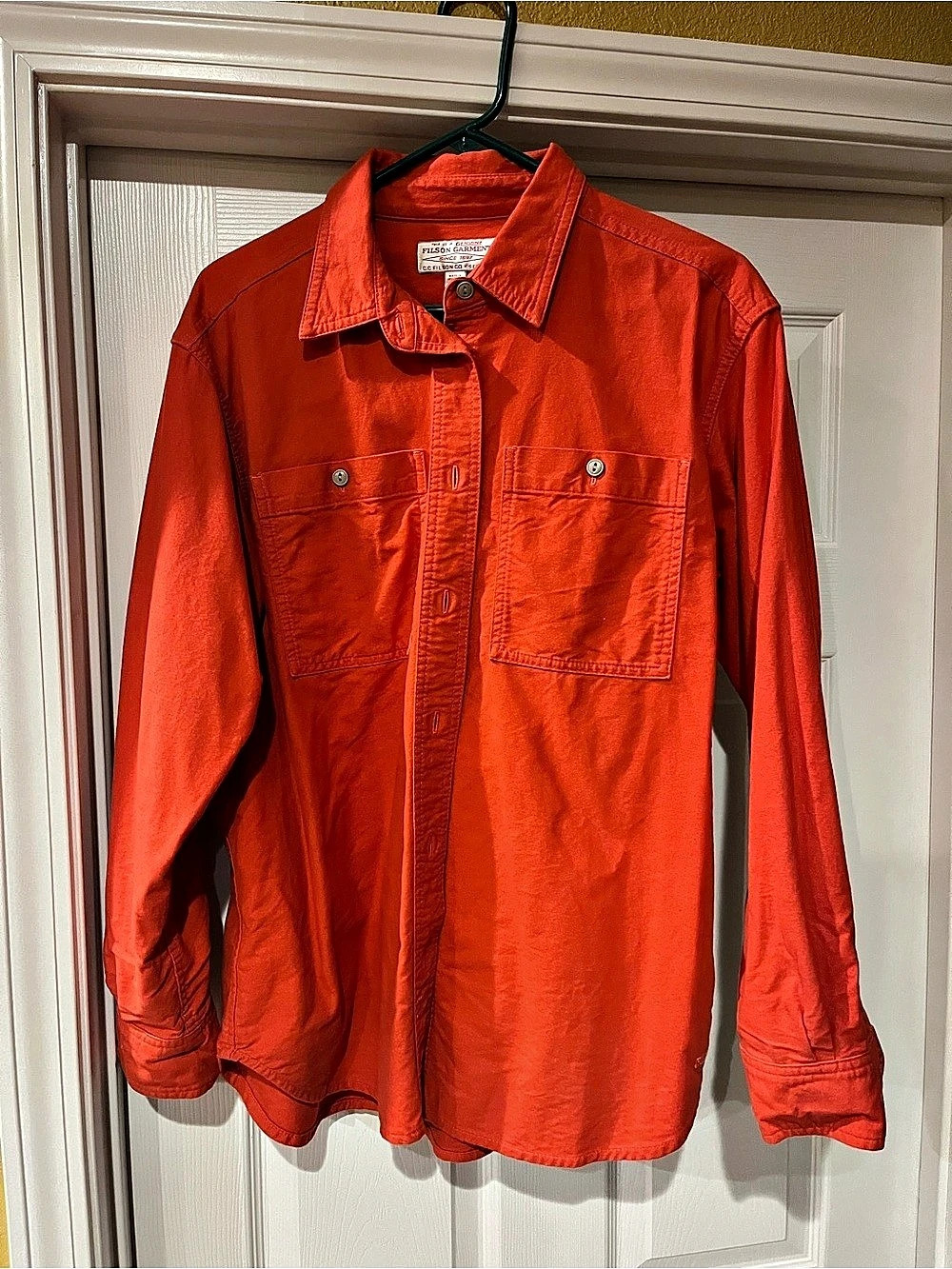 Filson Single Button Front Shirt in Red Size Large